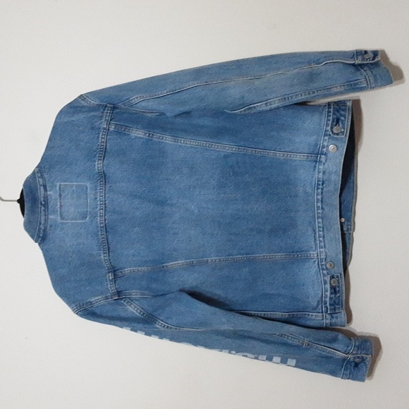 Levi’s Printed Sleeve Trucker denim Jacket Light Wash men L button down y2k - Picture 4 of 12